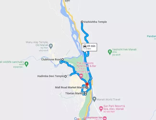 Manali One Day Tour Itinerary - Manali Sightseeing Map
